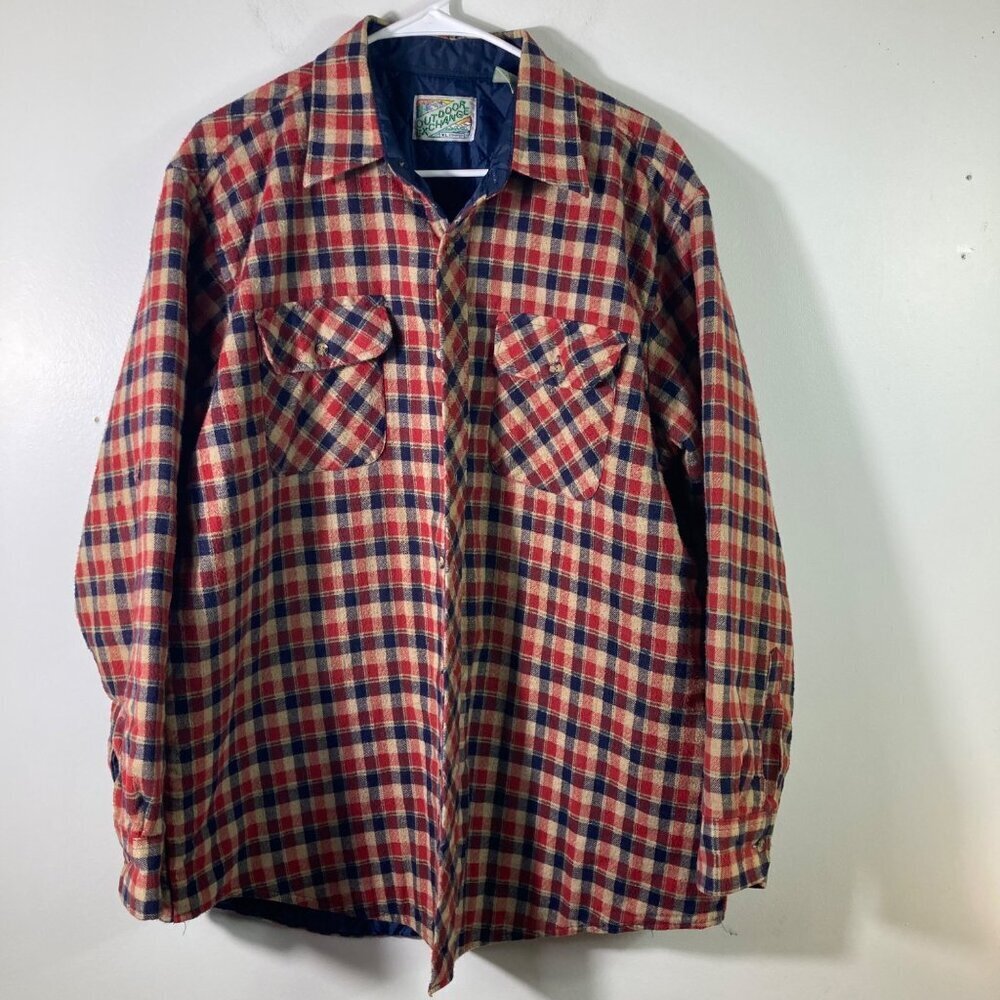 Mens Vintage Outdoor Exchange Plaid Quilted Insulate Shacket XL Flaws‎ thrashed